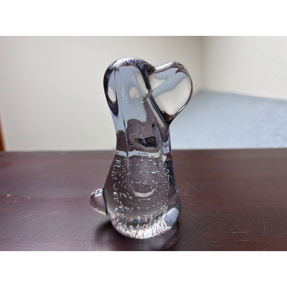 Vintage Clear Art Glass Dog Figurine Controlled Bubbles Paperweight